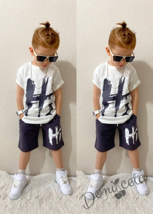 Комплект за момче от 2 части- тениска в бяло и панатлон HI