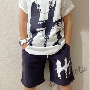 Комплект за момче от 2 части- тениска в бяло и панатлон HI 2