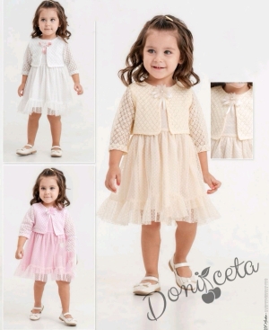 Официална/ежедневна бебешка рокля от дантела с болеро в бяло 2