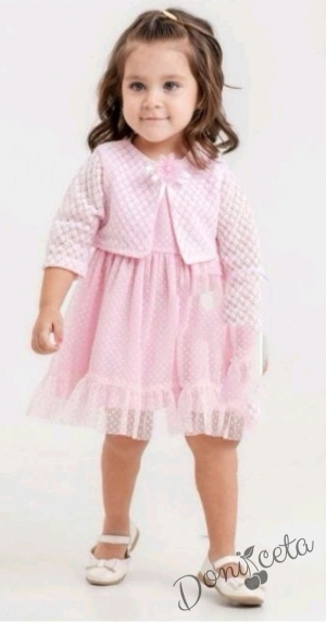 Официална/ежедневна бебешка рокля от дантела с болеро в розово