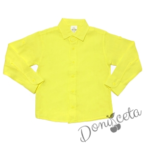 Kids shirt for boy with long sleeves and two front pockets in yellow 