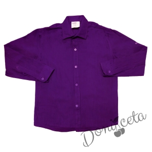Детска риза за момче с дълъг ръкав в лилаво 1