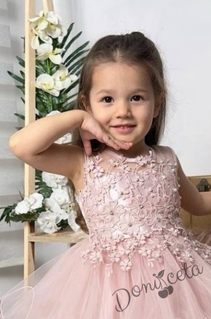 Официална детска къса рокля Анджела в пепел от рози с тюл без ръкав  2
