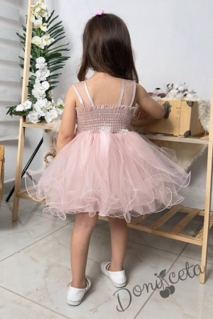 Официална детска къса рокля Анджела в пепел от рози с тюл без ръкав  4
