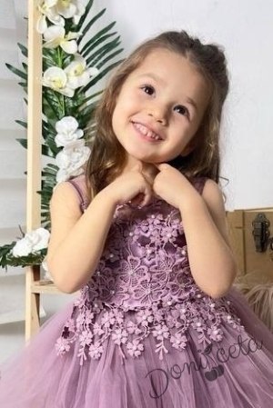 Официална детска къса рокля Анджела в лилаво с тюл без ръкав  2