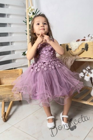 Официална детска къса рокля Анджела в лилаво с тюл без ръкав  3