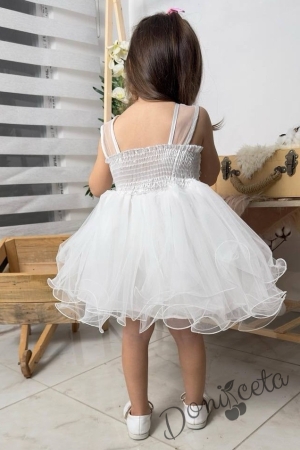 Официална детска къса рокля Анджела в бяло с тюл без ръкав  5