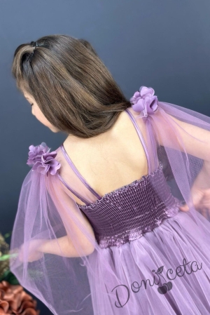 Официална детска дълга рокля в лилаво без ръкав с дантела и воали Виолета 2