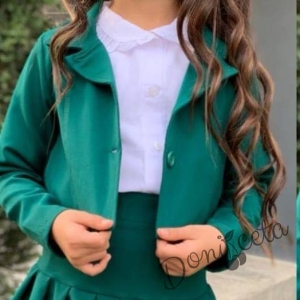 Комплект за момиче от 3 части - пола и сако в зелено и риза в бяло 2