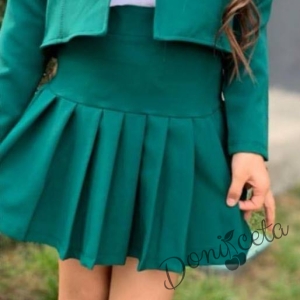 Комплект за момиче от 3 части - пола и сако в зелено и риза в бяло 3