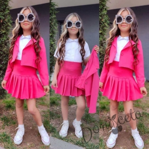 Комплект за момиче от 3 части - пола и сако в розово и риза в бяло 1
