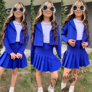 Комплект за момиче от 3 части - пола и сако в синьо и риза в бяло 1