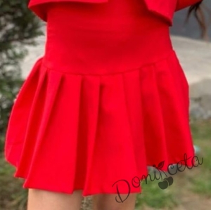 Комплект за момиче от 3 части - пола и сако в червено и риза в бяло 3
