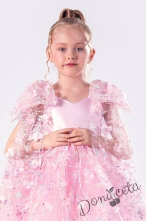 Официална детска рокля с къс ръкав в розово Розела 2