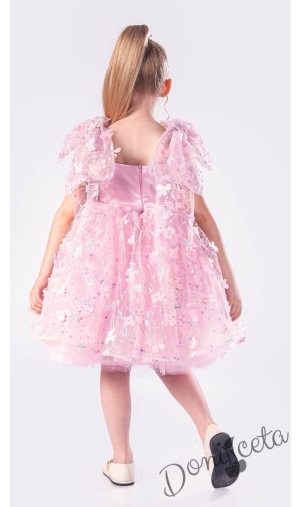 Официална детска рокля с къс ръкав в розово Розела 4