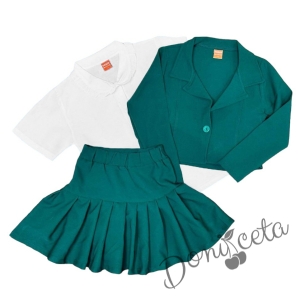 Комплект за момиче от 3 части - пола и сако в зелено и риза в бяло Патрисия 4