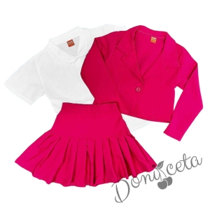 Комплект за момиче от 3 части - пола и сако в розово и риза в бяло Патрисия 4