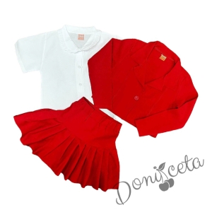 Комплект за момиче от 3 части - пола и сако в червено и риза в бяло Патрисия 4