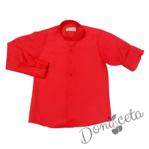 Детска риза с дълъг ръкав за момче в червено без яка