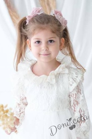 Официална детска рокля в бяло с дантелени ръкави Ребека 2