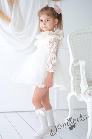 Официална детска рокля в бяло с дантелени ръкави Ребека 3