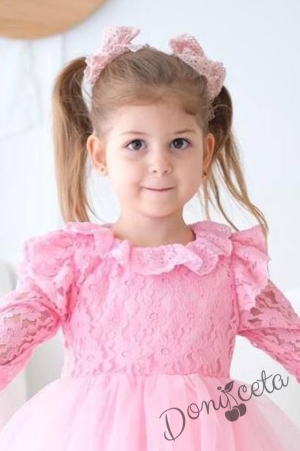 Официална бебешка/детска рокля в розово с дантелени ръкави Ребека 2