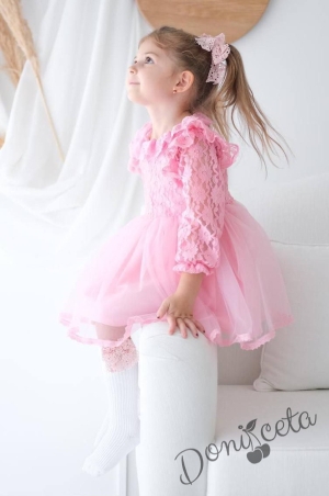 Официална бебешка/детска рокля в розово с дантелени ръкави Ребека 3