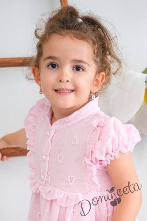 Официална бебешка/детска рокля в розово на сърца  2
