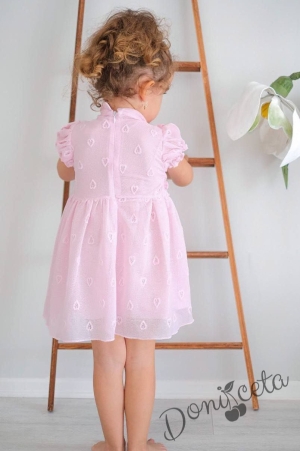 Официална бебешка/детска рокля в розово на сърца  4