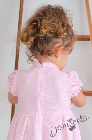 Официална бебешка/детска рокля в розово на сърца  3