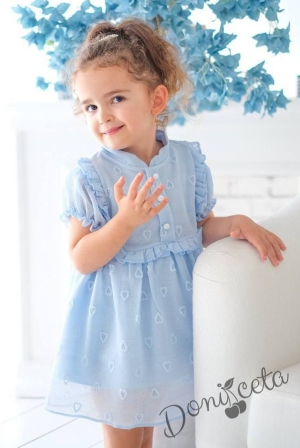 Официална бебешка/детска рокля в светлосиньо на сърца  1