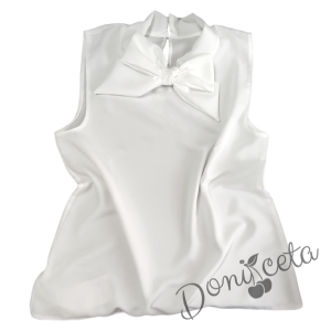 Блуза без ръкав в бяло с панделка за момиче