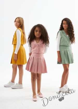 Детски комплект за момиче от 3 части- пола и елек в екрю и блуза в бяло Венера 3
