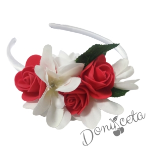 Ръчно изработена диадема с цветя в бяло и червено 5733513211