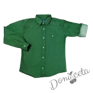 Официална детска риза с дълъг ръкав в зелено  1