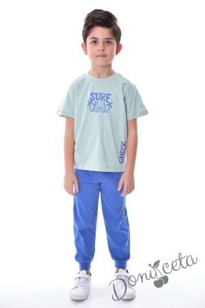 Комплект за момче от тениска в светлосиньо и панталон в тъмносиньо SURE