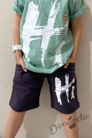 Комплект за момче от 2 части- тениска в зелено и панатлон в черно HI 3