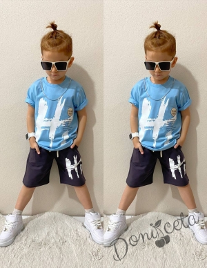 Комплект за момче от 2 части- тениска в синьо и панатлон в черно HI