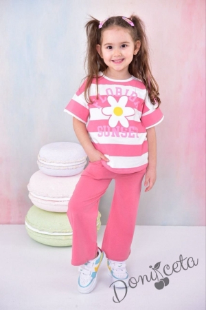 Комплект от 2 части - блуза и панталон в розово с цвете FLORIDA SUNEST 1