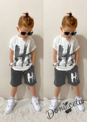 Комплект за момче от 2 части- тениска в бяло и сиво и панатлон HI