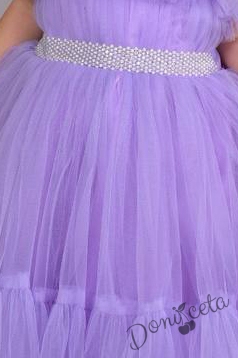 Официална детска дълга рокля в лилаво без ръкав с тюл Мелани 3