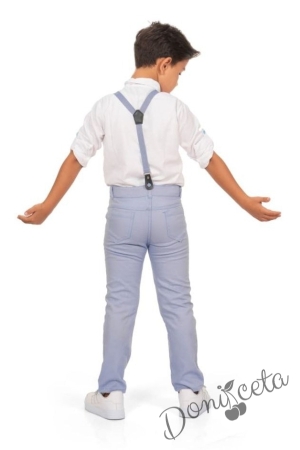 Комплект за момче от риза в бяло, папийонка с тиранти и панталони в светлосиньо 2