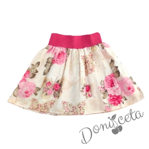Комплект за момиче от 3 части - блуза в бяло, пола с розови цветя и пеперуди и цветя 4