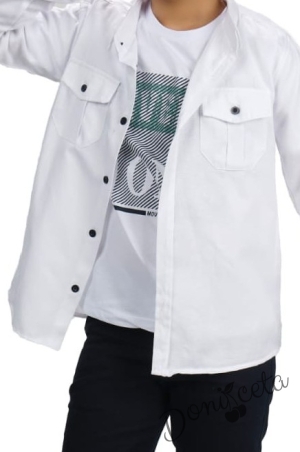 Комплект за момче от 3 части - тениска, панталон и риза в бяло 2