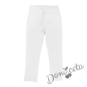 Комплект от туника в прасковено и летен панталон в бяло 3