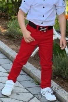 Комплект за момче от 4 части- риза, панталон, папийонка и колан в червено 4