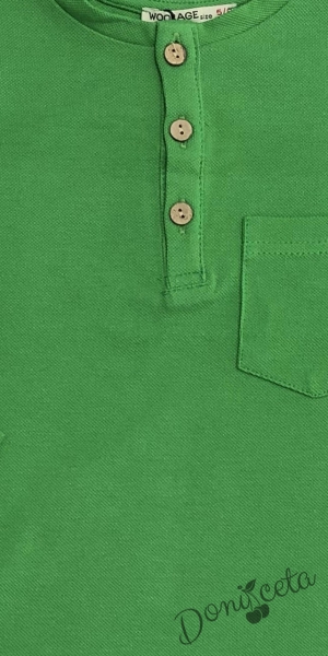Детска блуза с дълъг ръкав за момче в зелено с джоб 2
