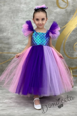 Официална детска дълга рокля с многоцветен тюл Ема 