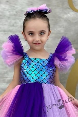 Официална детска дълга рокля с многоцветен тюл Ема  3