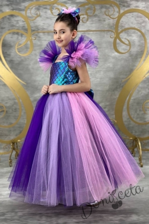 Официална детска дълга рокля с многоцветен тюл Ема  6